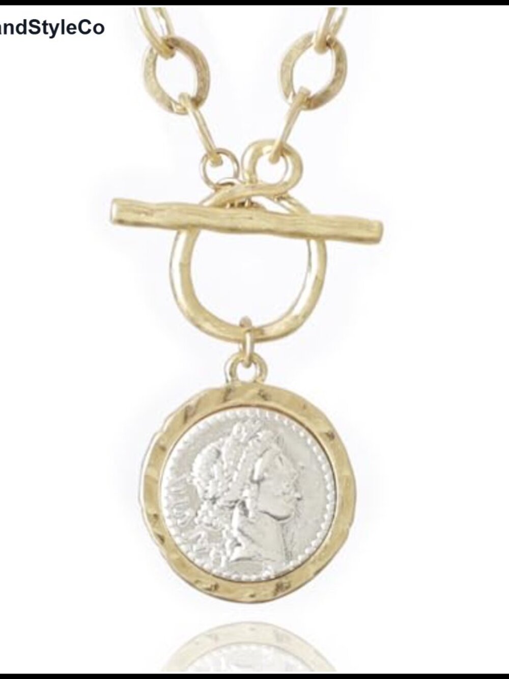 Gold Plated Roman Coin Pendant Necklace Women 18 Inch Chain Toggle Clasp